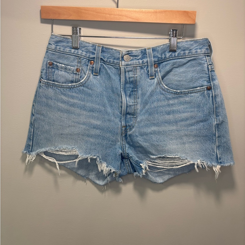 Levi's 501 Blue Distressed Jean Shorts